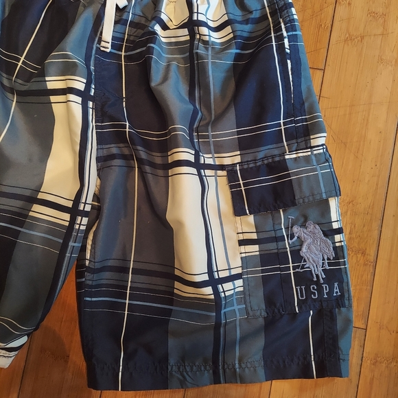 Polo assn blue plaid swim trunks cargo pockets drawstring waist xl - Picture 2 of 5